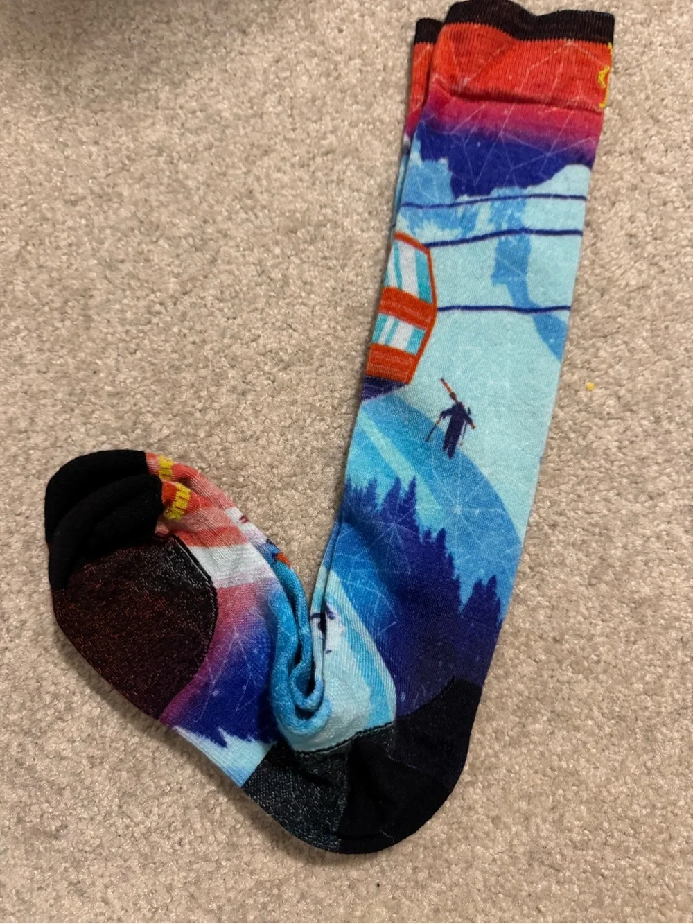 Smartwool Ski  Day Print Over The Calf Laguna Blue Capri Socks Zero Cushion NWOT